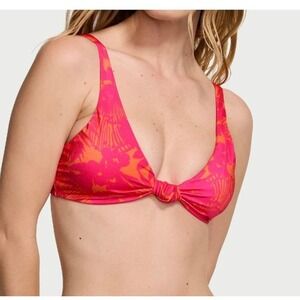 NWT Victoria's Secret Knotted Bralette Bikini  Pink Palm  XL